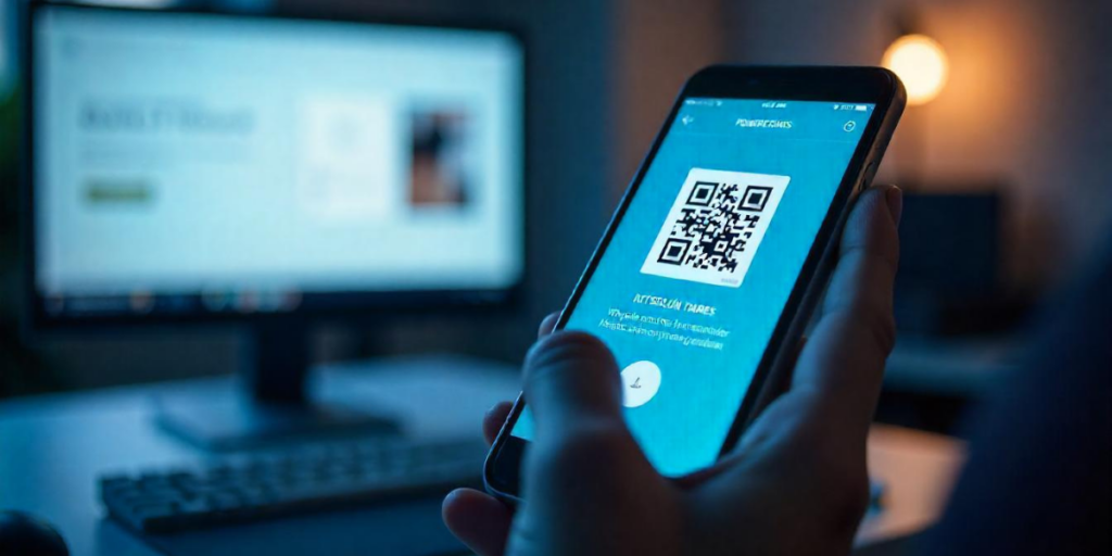 A mobile phone screen, with a PowerPoint QR Code on display.