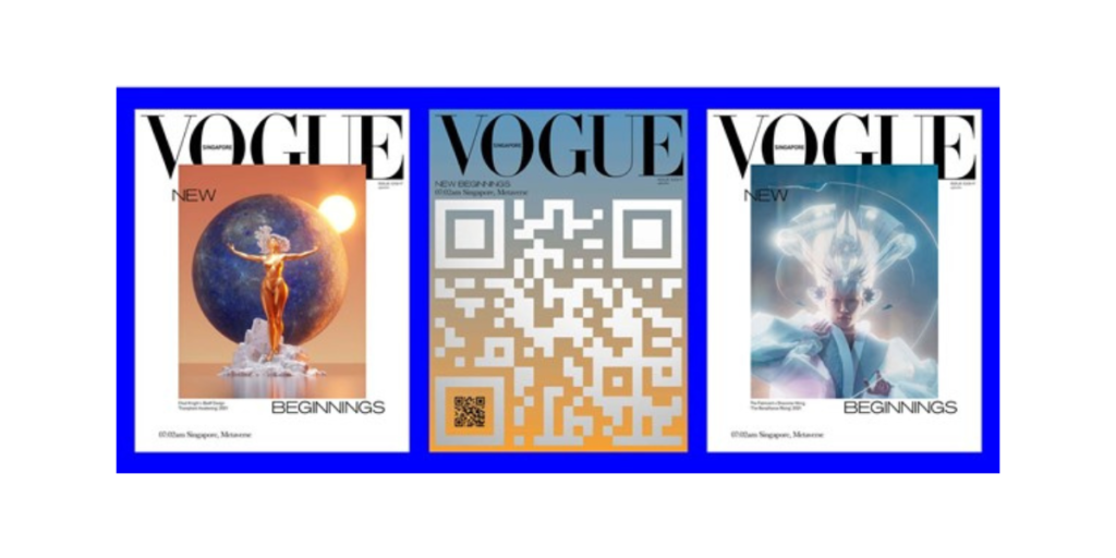 Vogue magzine cover with a white QR Code on it.
