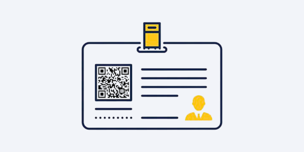 A business card badge with a qr code on it
