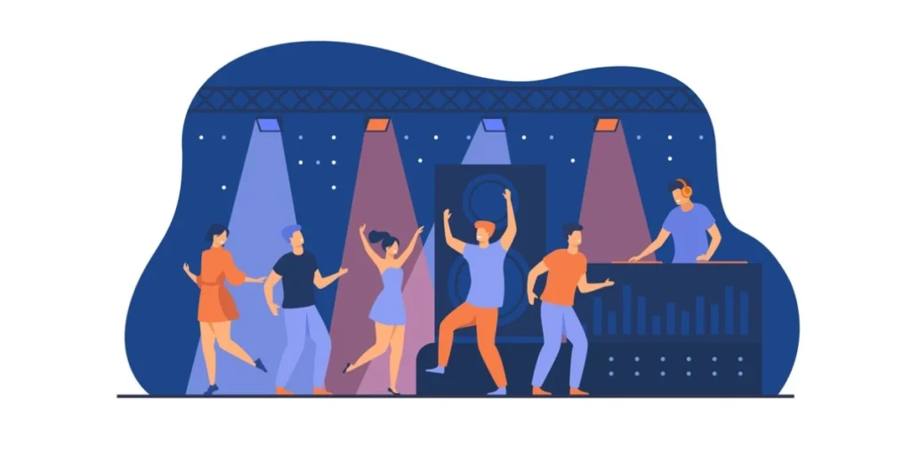 People dancing at a club, getting their entry after scanning a QR Code for an event.