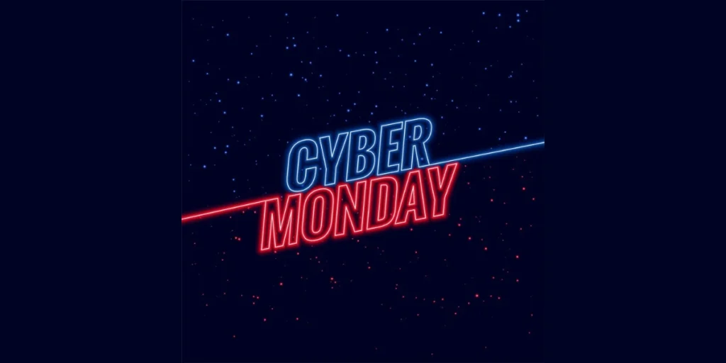 Cyber Monday text in neon blue and red colour.