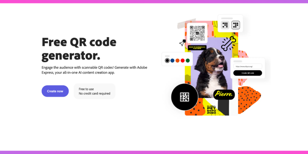 A screenshot of Adobe Free QR Code Generator homepage.