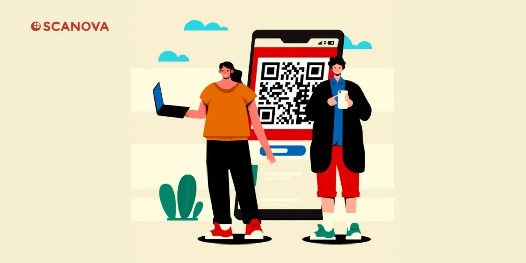 Two people standing next to each other with one holding a laptop and the other a smartphone.