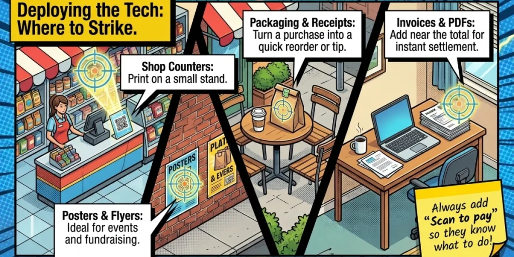 Ways to place your QR Code for bank account.