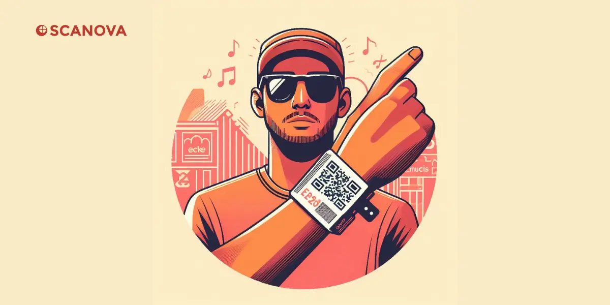 A person wearing wristband QR Code at a concert.